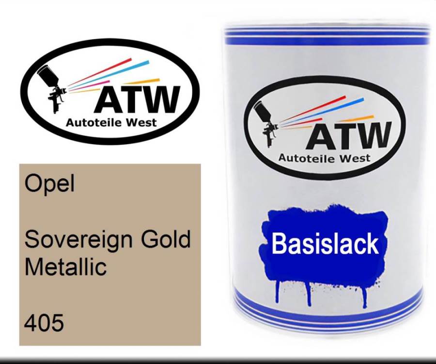 Opel, Sovereign Gold Metallic, 405: 500ml Lackdose, von ATW Autoteile West.